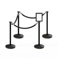 Montour Line Stanchion Post and Rope Kit Black, 4FlatTop 3Blk Rope 8.5x11V Sign C-Kit-3-BK-FL-1-Tapped-1-8511-V-3-ER-BK-PS